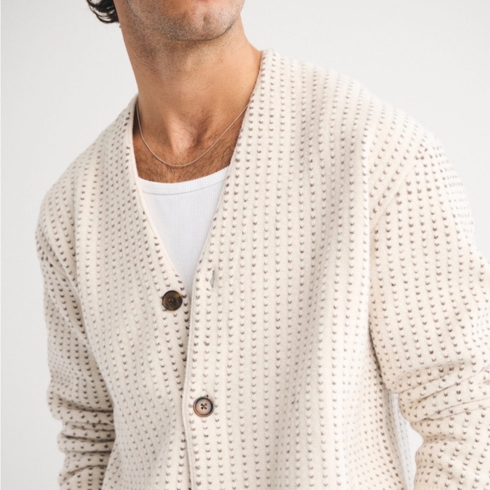 Men's Abercrombie & Fitch Textured Cardigan, Cream, Large, NWT - Picture 4 of 9